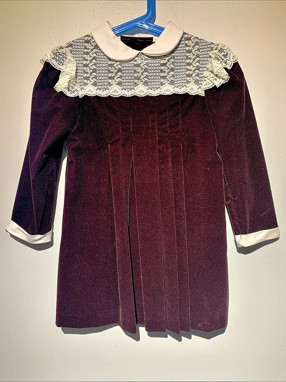 Vintage 1980s Cinderella Girls Size 5 Velvet Lace Collar Dress made in USA